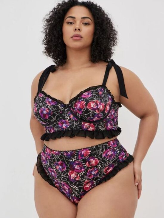 torrid Other - Torrid 6x Black Floral Satin Ruffle Underwire Bra and High-rise Thong Panty Set